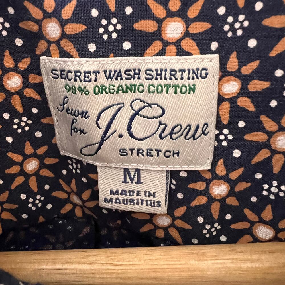 J Crew Shirt Mens SZ Medium Blue & Gold Geometric Floral Organic Cotton Stretch - Picture 2 of 16